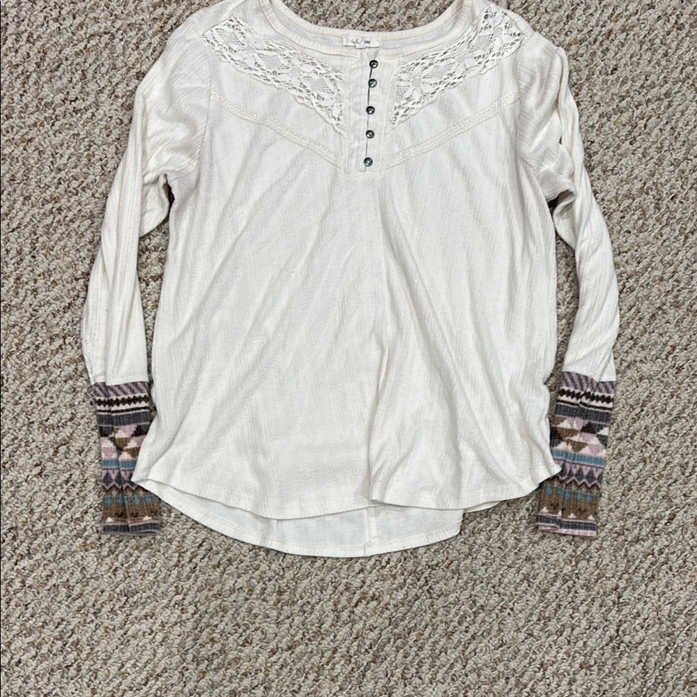 Maurices Cream Buttoned Embellished Blouse